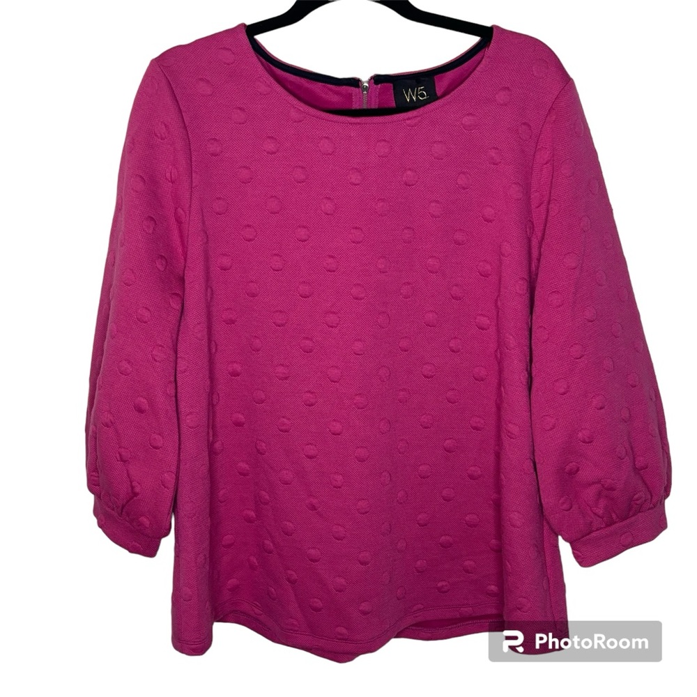 Anthropologie W5 Top Women’s 1XL Pink Boho Polka Dot Balletcore Scandi Minimal